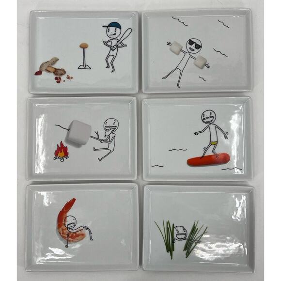CB2 Crate & Barrel Oliver Appetizer Snack Plates Retired Lot of 6 - Outdoor Fun - Picture 1 of 11